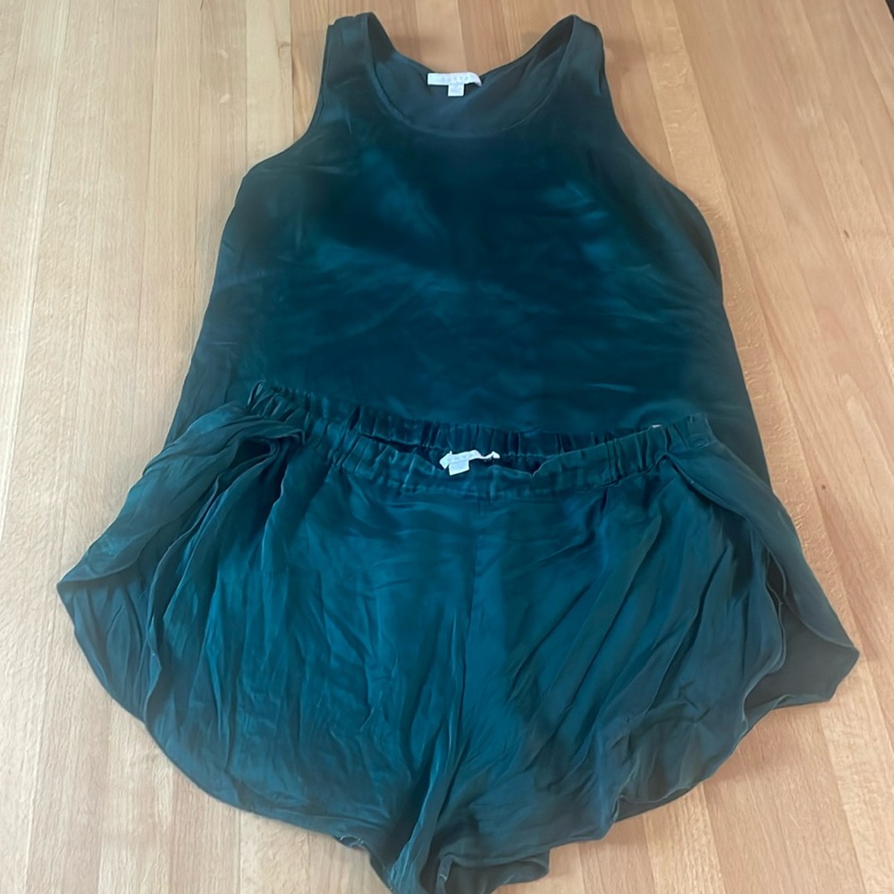 Lunya Women's Huntee Green Silk Pajama Set Medium